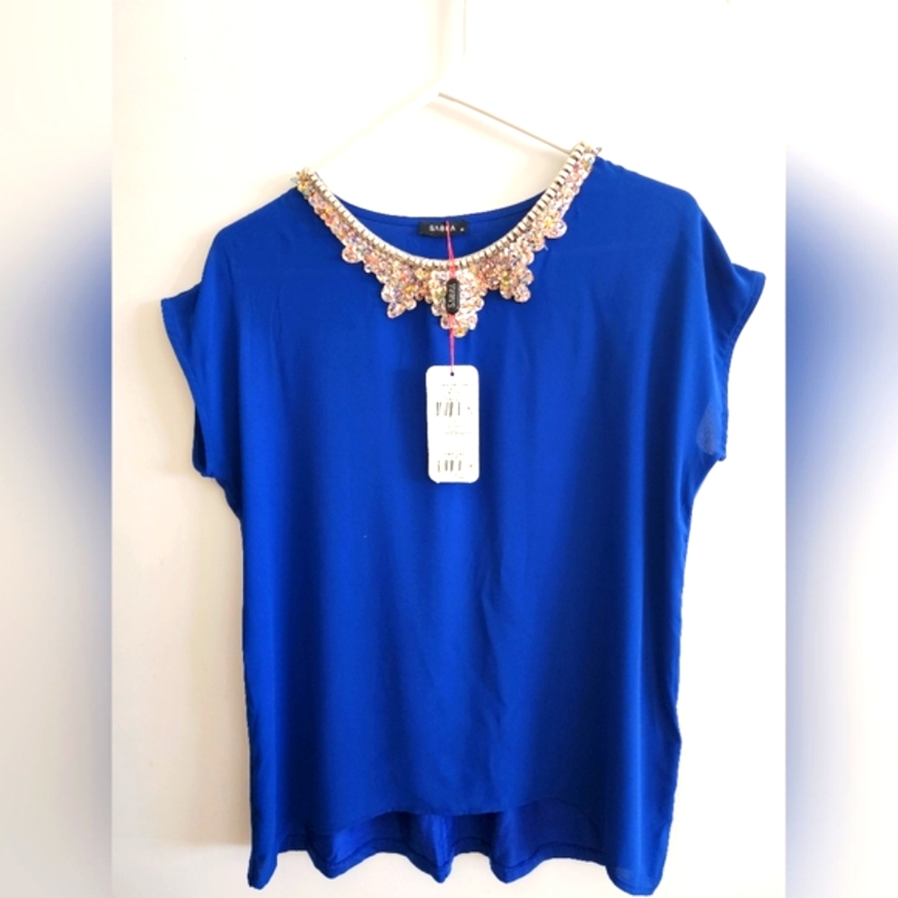 Colorful collar blue Blouses for Summer